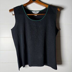 Ming Wong Sleeveless Tank Sweater Sz Large Black with Green